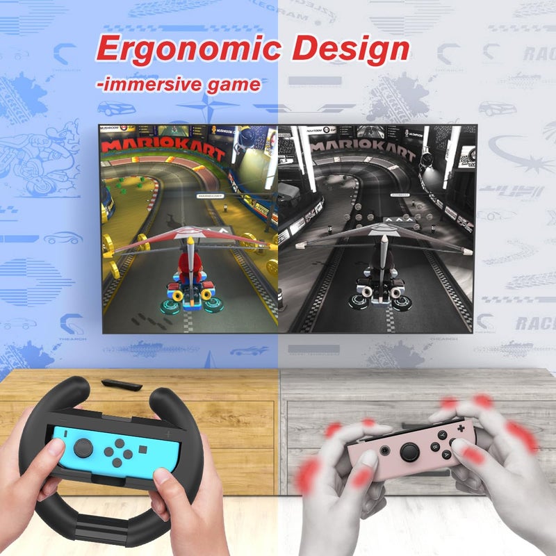 pdobq Switch Steering Wheel for Mario Kart Nintendo Switch, Switch Racing Steering Wheel for Mario Kart 8 Deluxe Compatible Nintendo Switch/Switch OLED, Switch Joy Con Controller Race Accessories (Upgrade 4 Pack) - Image 4